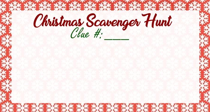 blank christmas scavenger hunt clue card