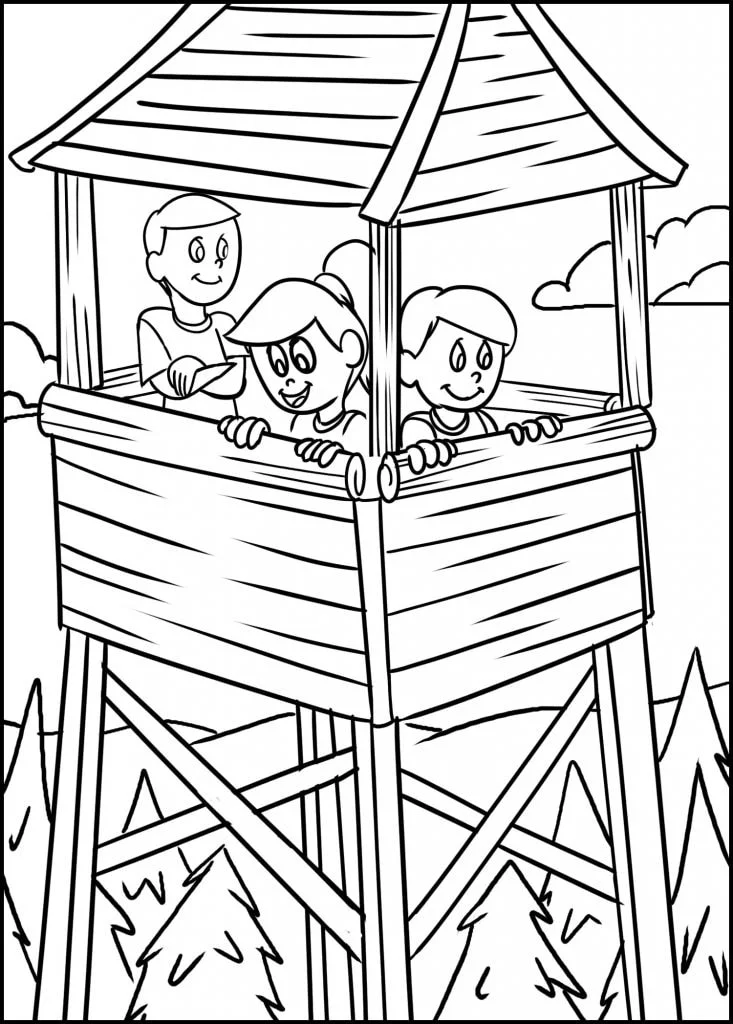 kids exploring a lookout tower